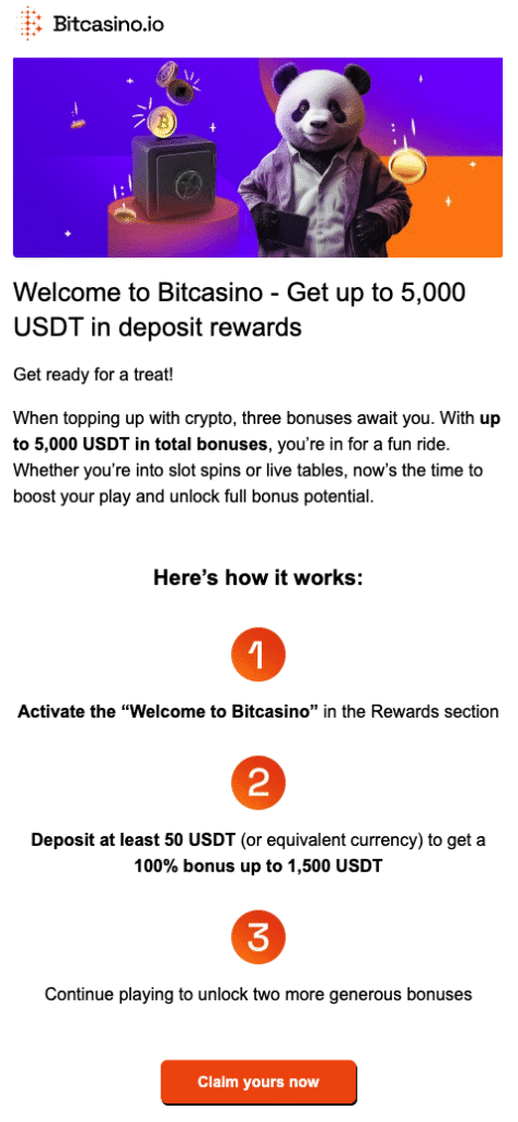 Bitcasino.io 100% first deposit bonus offer up to 1,500 USDT with crypto support – promo steps and eligible currencies