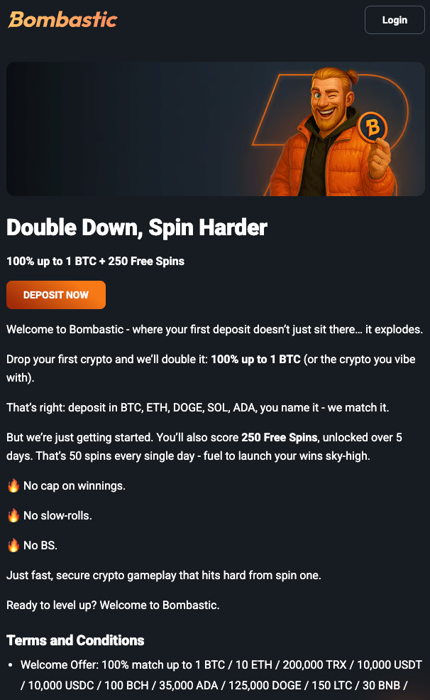 Bombastic's promo page, screenshot captured on an iPhone in September 2025.