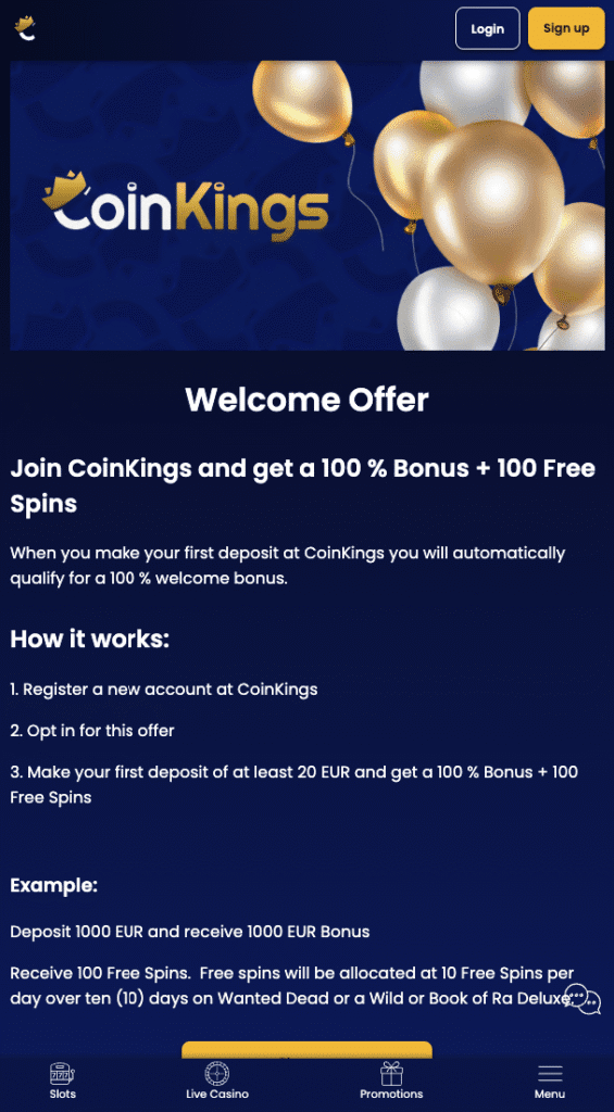 CoinKings mobile screenshot taken on the bonus page in October 2025. The image was captured on an iPhone.