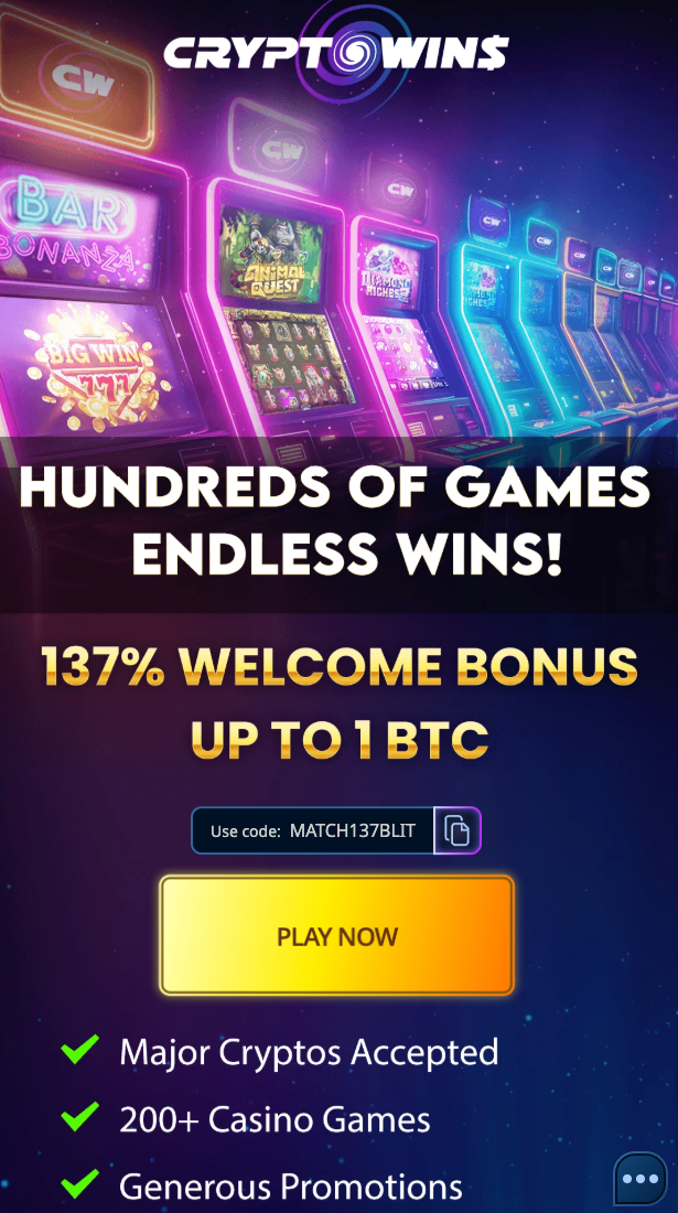 Cryptowins exclusive bonus code of our network, MATCH137BLIT. Image of the bonus page captuerd on an iPhone mobile in October 2025.