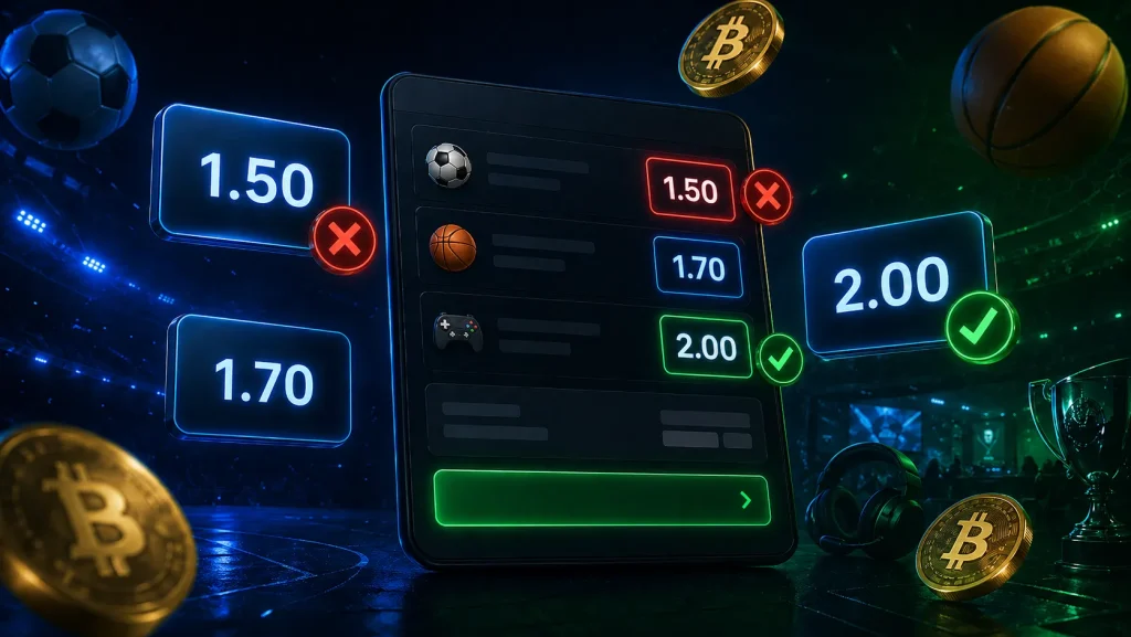 Sportsbook odds tiles showing 1.50, 1.70 and 2.00, with 1.50 marked as not qualifying and 2.00 as qualifying.